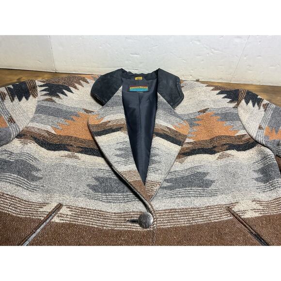 Vintage Pioneer Wear Wool Blend Southwestern Tribal Aztec Coat Jacket Womens XL - Picture 8 of 13